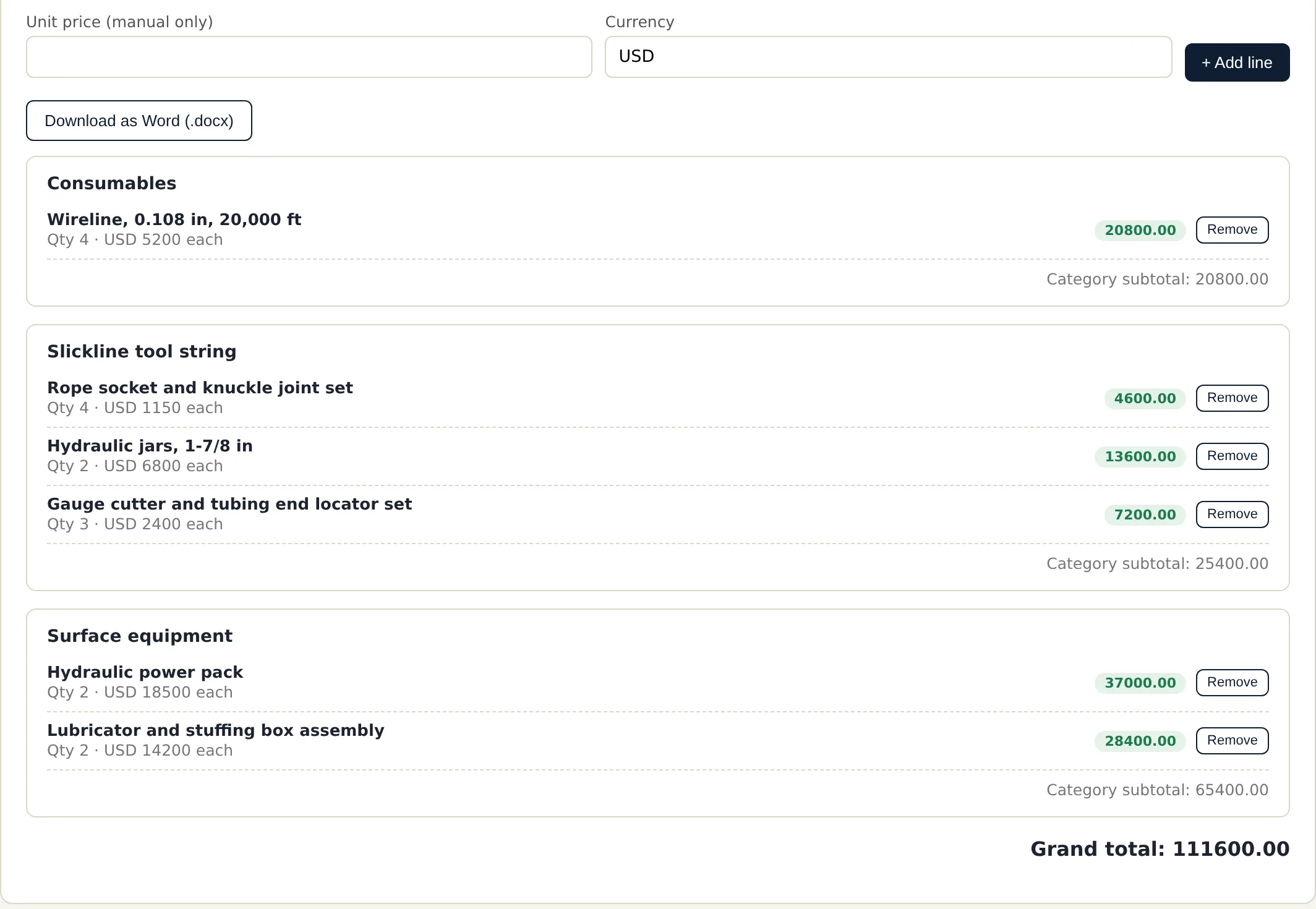 TenderLine screen: Step 11 · Pricing